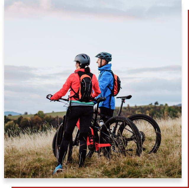 Couple mountain biking